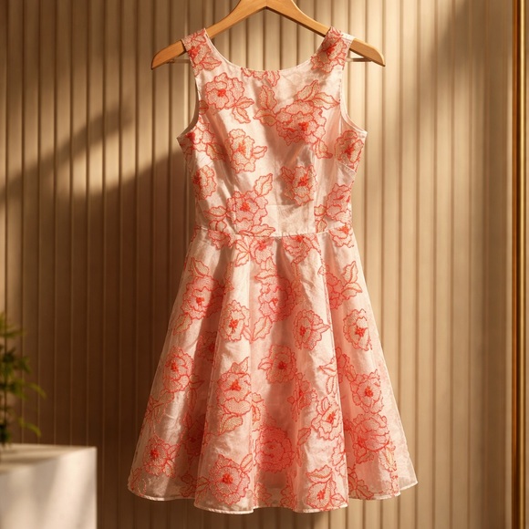 Tahari Dresses & Skirts - Tahari Ivory Dress with Coral Floral Lace